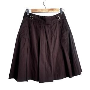 Tory Burch Women’s Brown Pleated Skirt Size 8 Pockets Gold Ring Detail